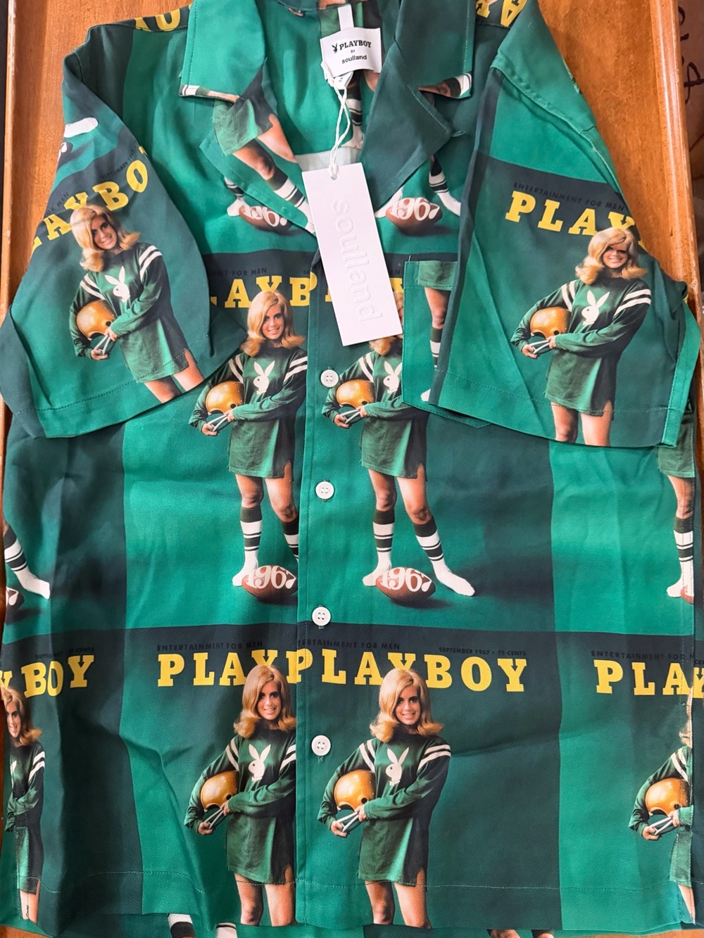 Playboy Graphic Button-Up Shirt in Green by Soulland
